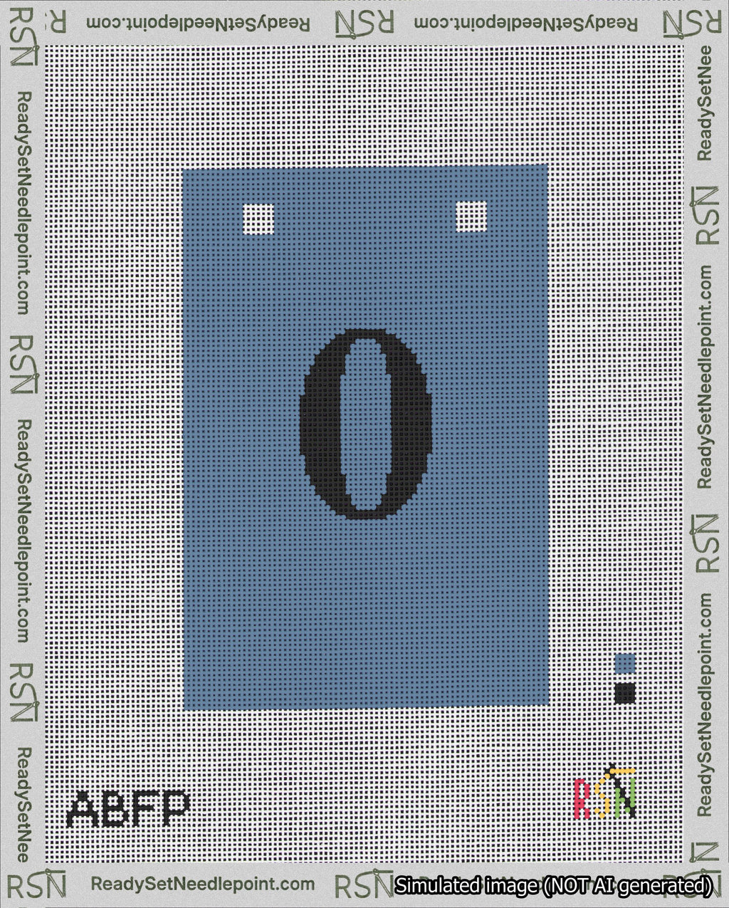 A taped needlepoint canvas with the design: Banner 18 mesh count Squared 0 Black on Blue.