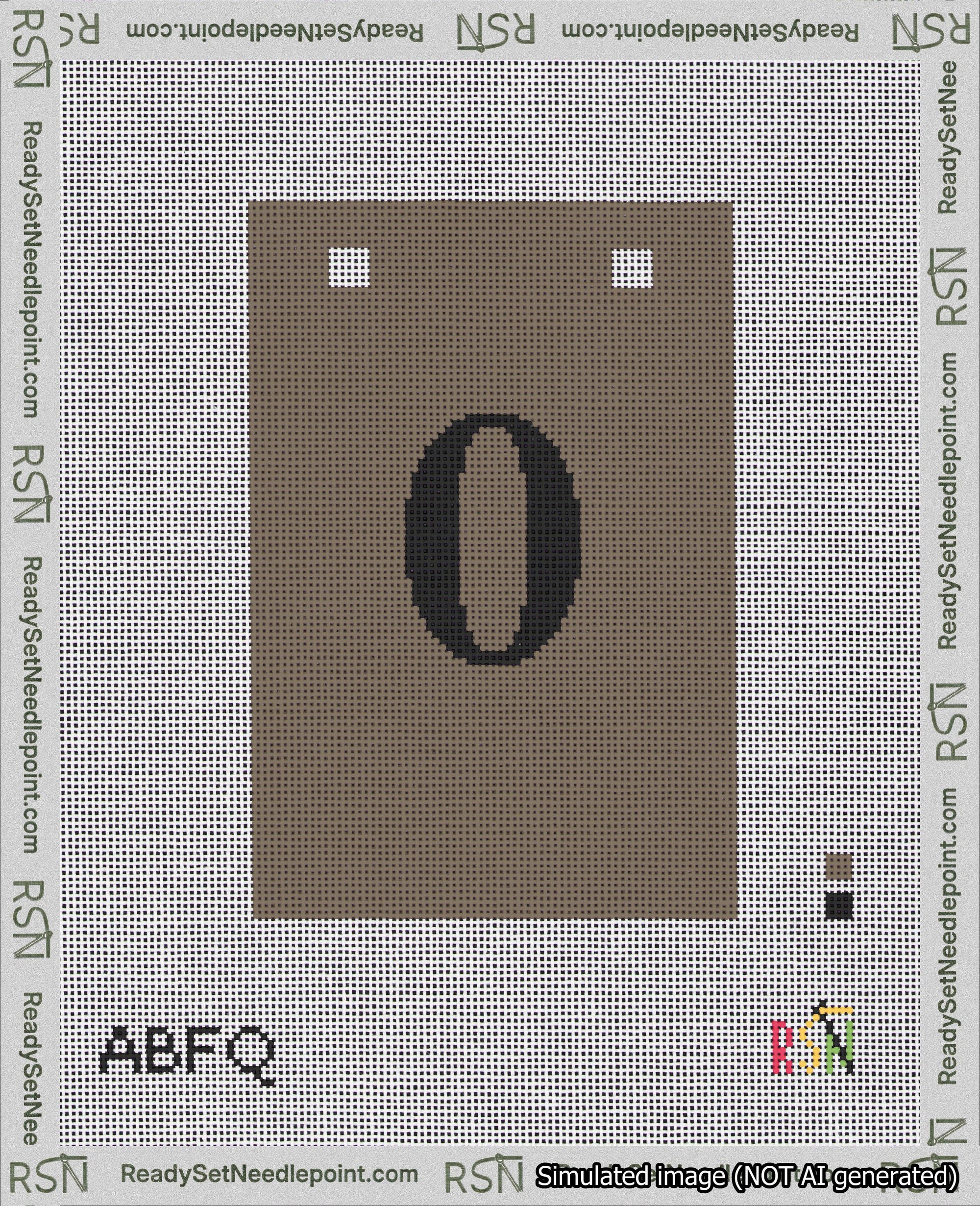 A taped needlepoint canvas with the design: Banner 18 mesh count Squared 0 Black on Brown.