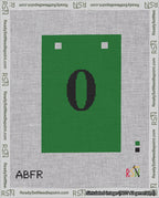 A taped needlepoint canvas with the design: Banner 18 mesh count Squared 0 Black on Green.