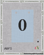 A taped needlepoint canvas with the design: Banner 18 mesh count Squared 0 Black on Light Blue.
