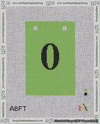 A taped needlepoint canvas with the design: Banner 18 mesh count Squared 0 Black on Light Green.