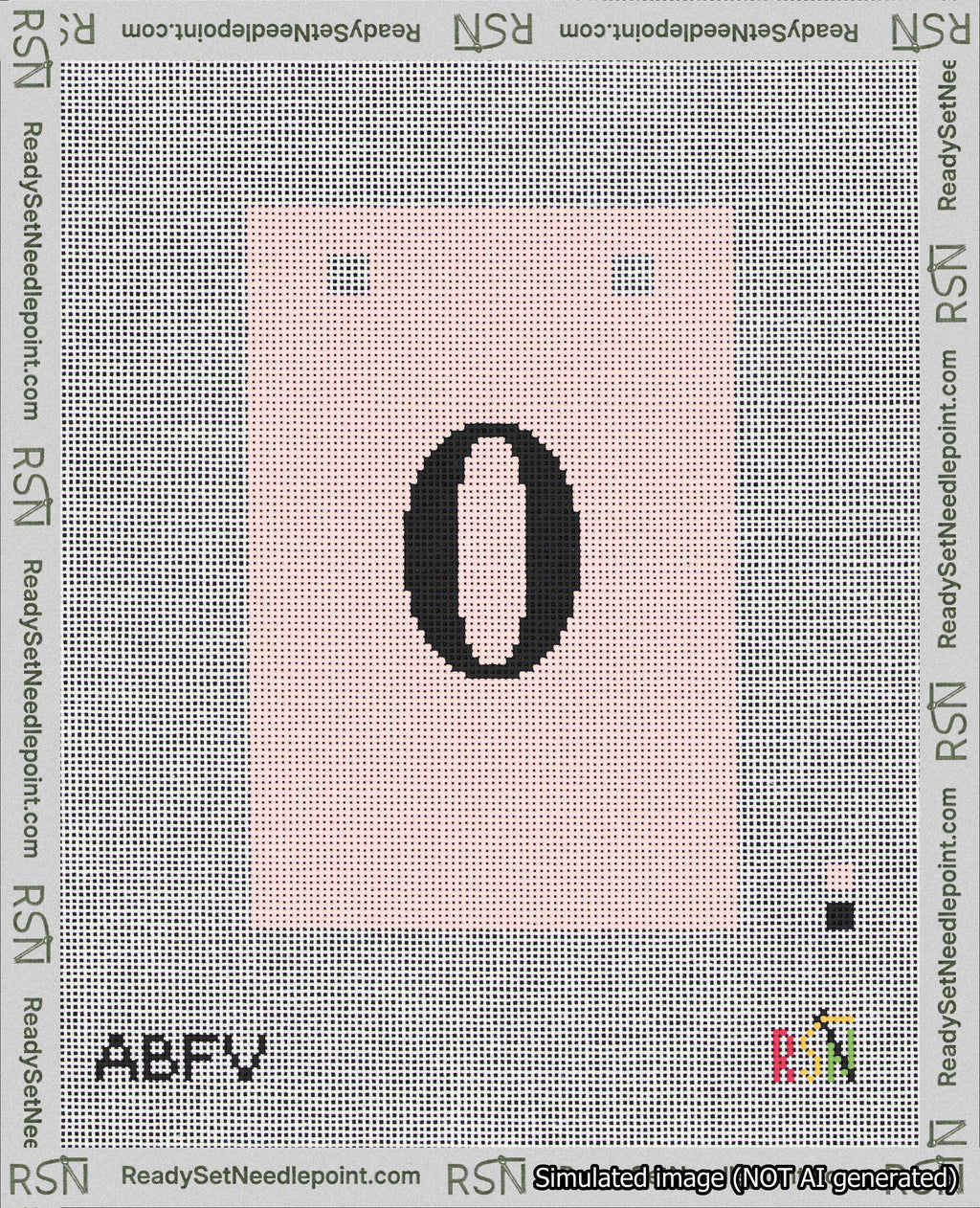 A taped needlepoint canvas with the design: Banner 18 mesh count Squared 0 Black on Pink.