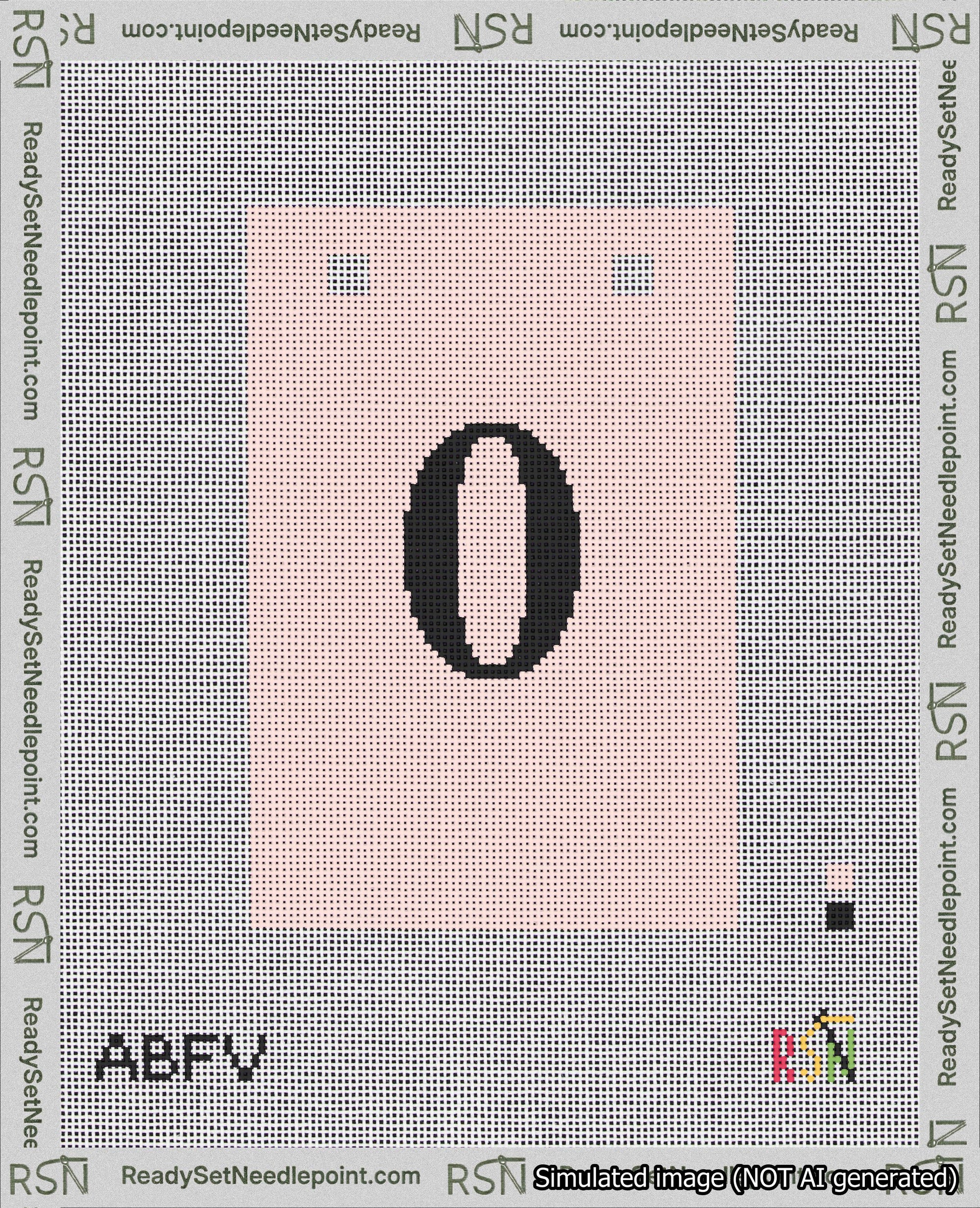A taped needlepoint canvas with the design: Banner 18 mesh count Squared 0 Black on Pink.