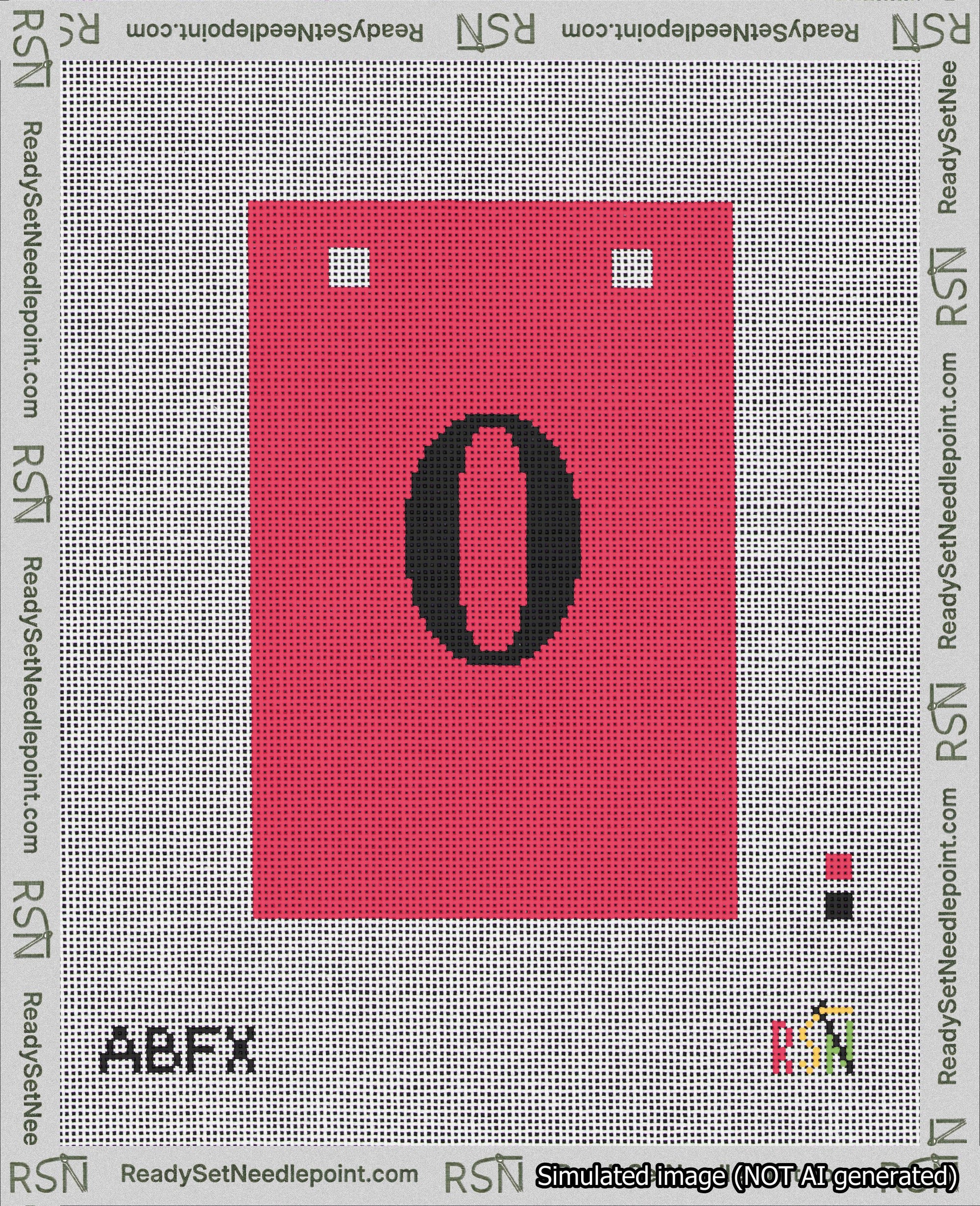 A taped needlepoint canvas with the design: Banner 18 mesh count Squared 0 Black on Red.