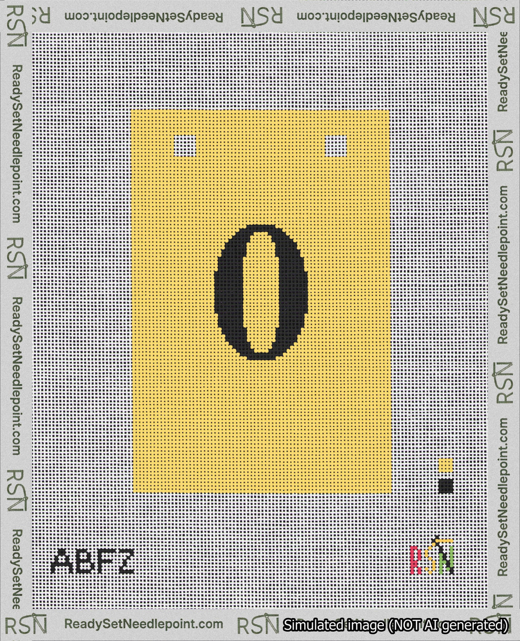 A taped needlepoint canvas with the design: Banner 18 mesh count Squared 0 Black on Yellow.
