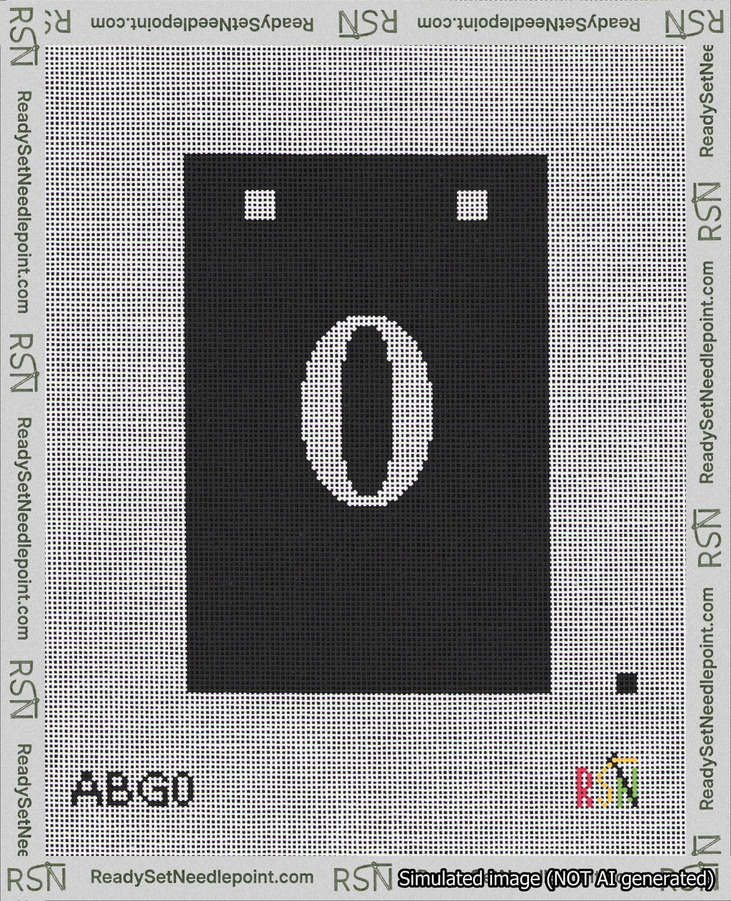 A taped needlepoint canvas with the design: Banner 18 mesh count Squared 0 White on Black.