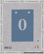 A taped needlepoint canvas with the design: Banner 18 mesh count Squared 0 White on Blue.