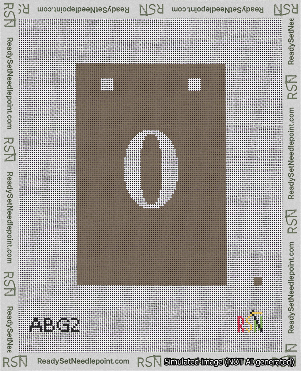 A taped needlepoint canvas with the design: Banner 18 mesh count Squared 0 White on Brown.
