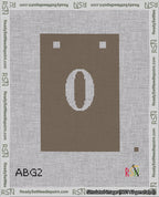 A taped needlepoint canvas with the design: Banner 18 mesh count Squared 0 White on Brown.