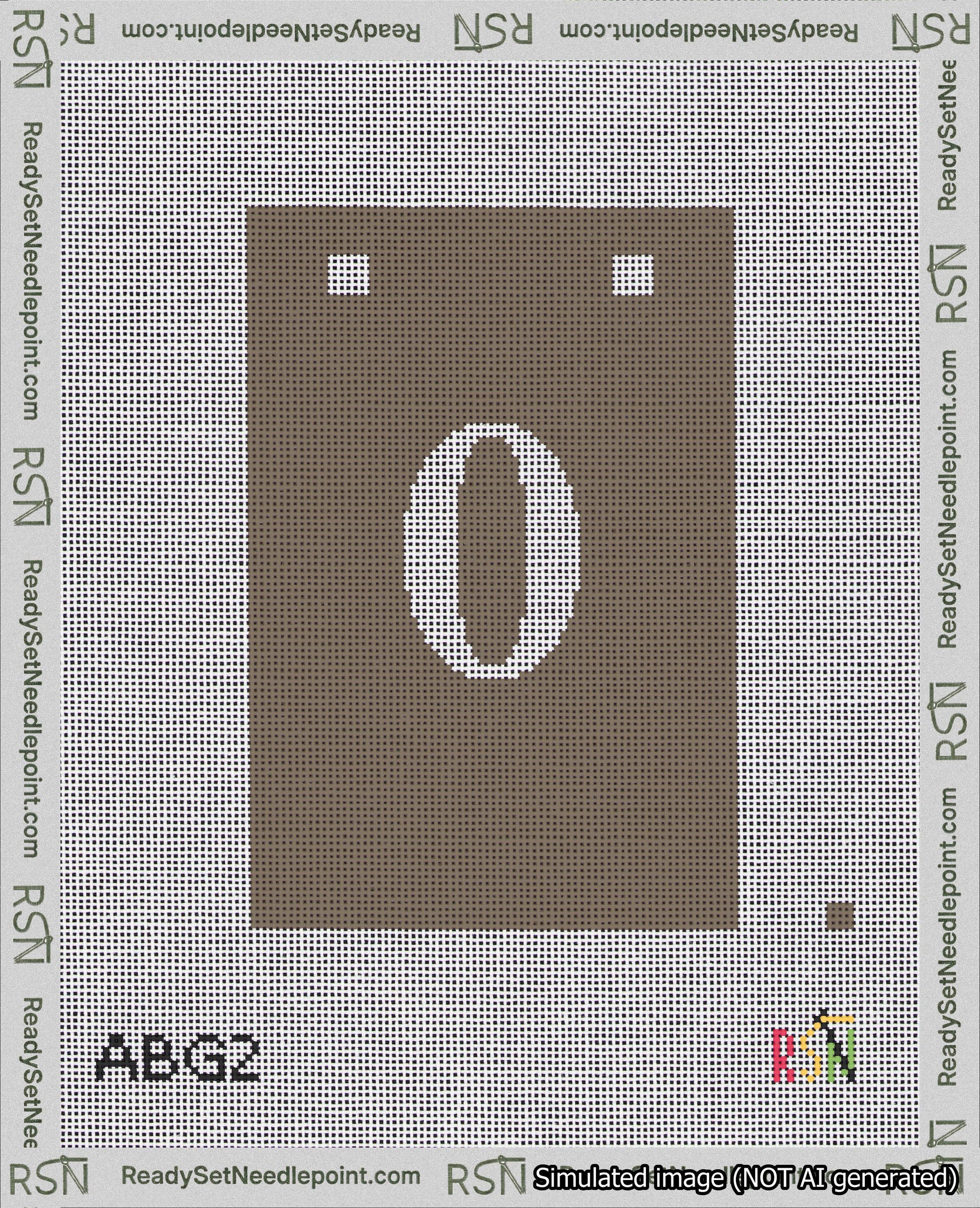 A taped needlepoint canvas with the design: Banner 18 mesh count Squared 0 White on Brown.