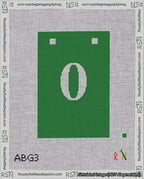 A taped needlepoint canvas with the design: Banner 18 mesh count Squared 0 White on Green.