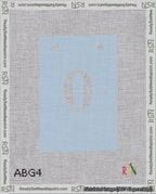 A taped needlepoint canvas with the design: Banner 18 mesh count Squared 0 White on Light Blue.