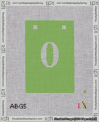 A taped needlepoint canvas with the design: Banner 18 mesh count Squared 0 White on Light Green.