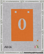 A taped needlepoint canvas with the design: Banner 18 mesh count Squared 0 White on Orange.