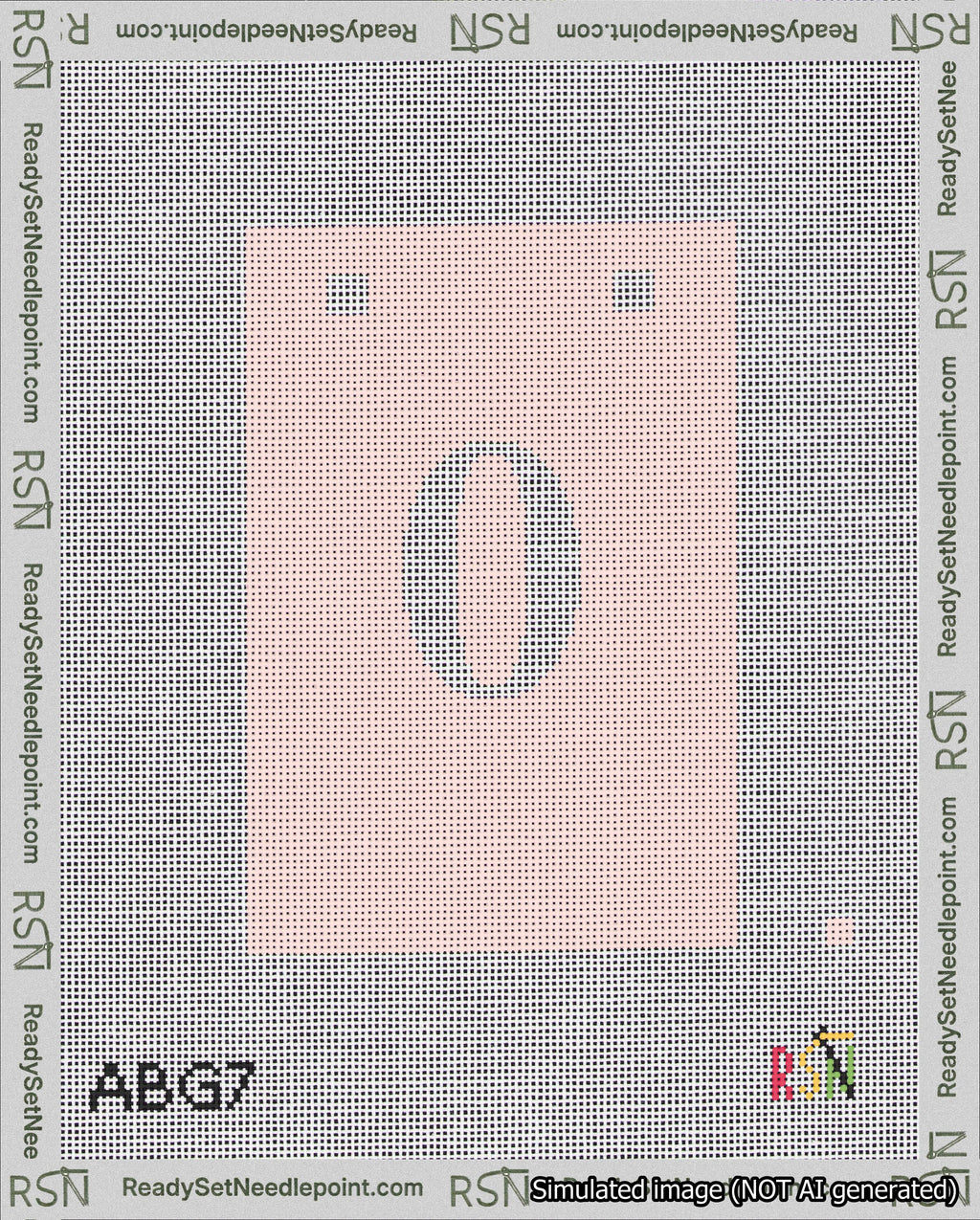 A taped needlepoint canvas with the design: Banner 18 mesh count Squared 0 White on Pink.
