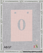 A taped needlepoint canvas with the design: Banner 18 mesh count Squared 0 White on Pink.