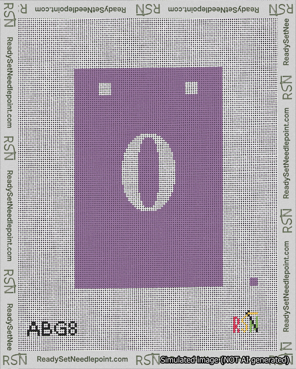 A taped needlepoint canvas with the design: Banner 18 mesh count Squared 0 White on Purple.