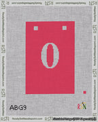 A taped needlepoint canvas with the design: Banner 18 mesh count Squared 0 White on Red.