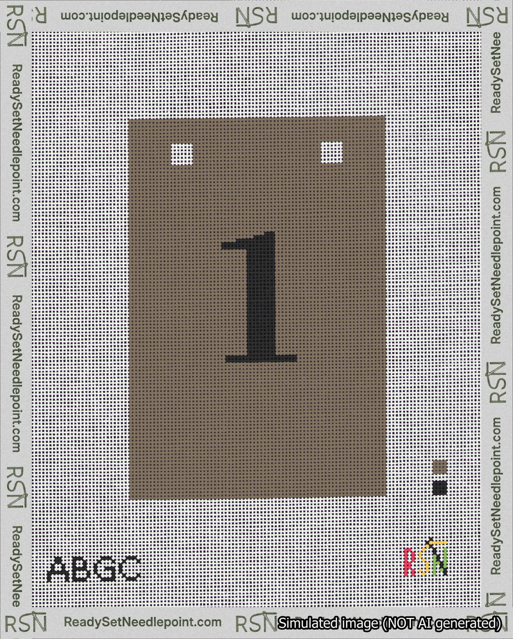 A taped needlepoint canvas with the design: Banner 18 mesh count Squared 1 Black on Brown.