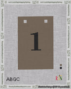 A taped needlepoint canvas with the design: Banner 18 mesh count Squared 1 Black on Brown.