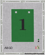 A taped needlepoint canvas with the design: Banner 18 mesh count Squared 1 Black on Green.