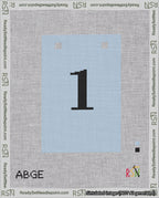 A taped needlepoint canvas with the design: Banner 18 mesh count Squared 1 Black on Light Blue.