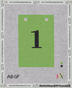 A taped needlepoint canvas with the design: Banner 18 mesh count Squared 1 Black on Light Green.