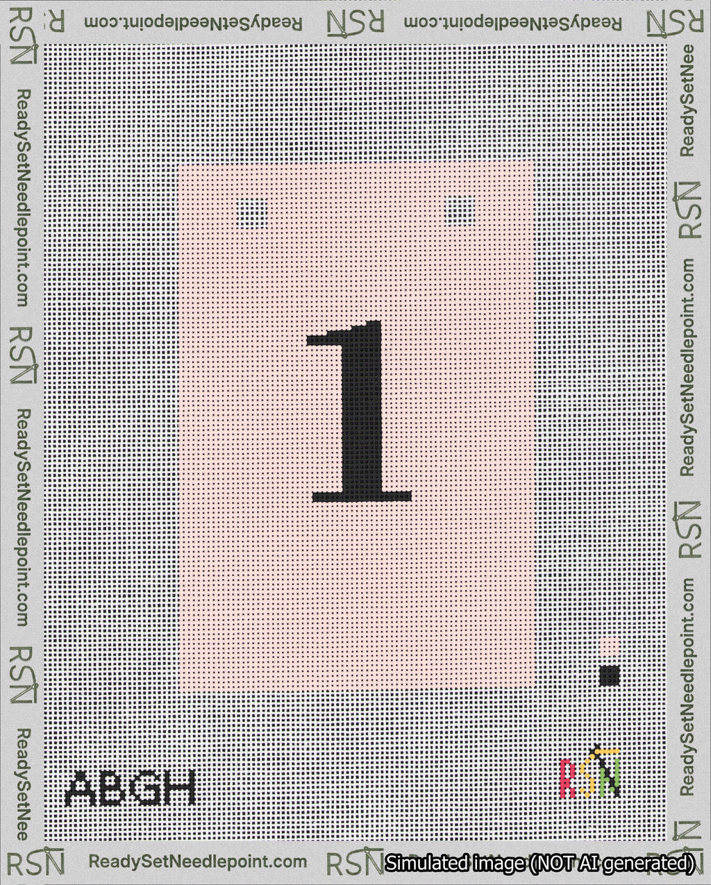 A taped needlepoint canvas with the design: Banner 18 mesh count Squared 1 Black on Pink.