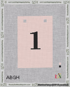 A taped needlepoint canvas with the design: Banner 18 mesh count Squared 1 Black on Pink.