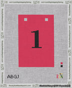 A taped needlepoint canvas with the design: Banner 18 mesh count Squared 1 Black on Red.