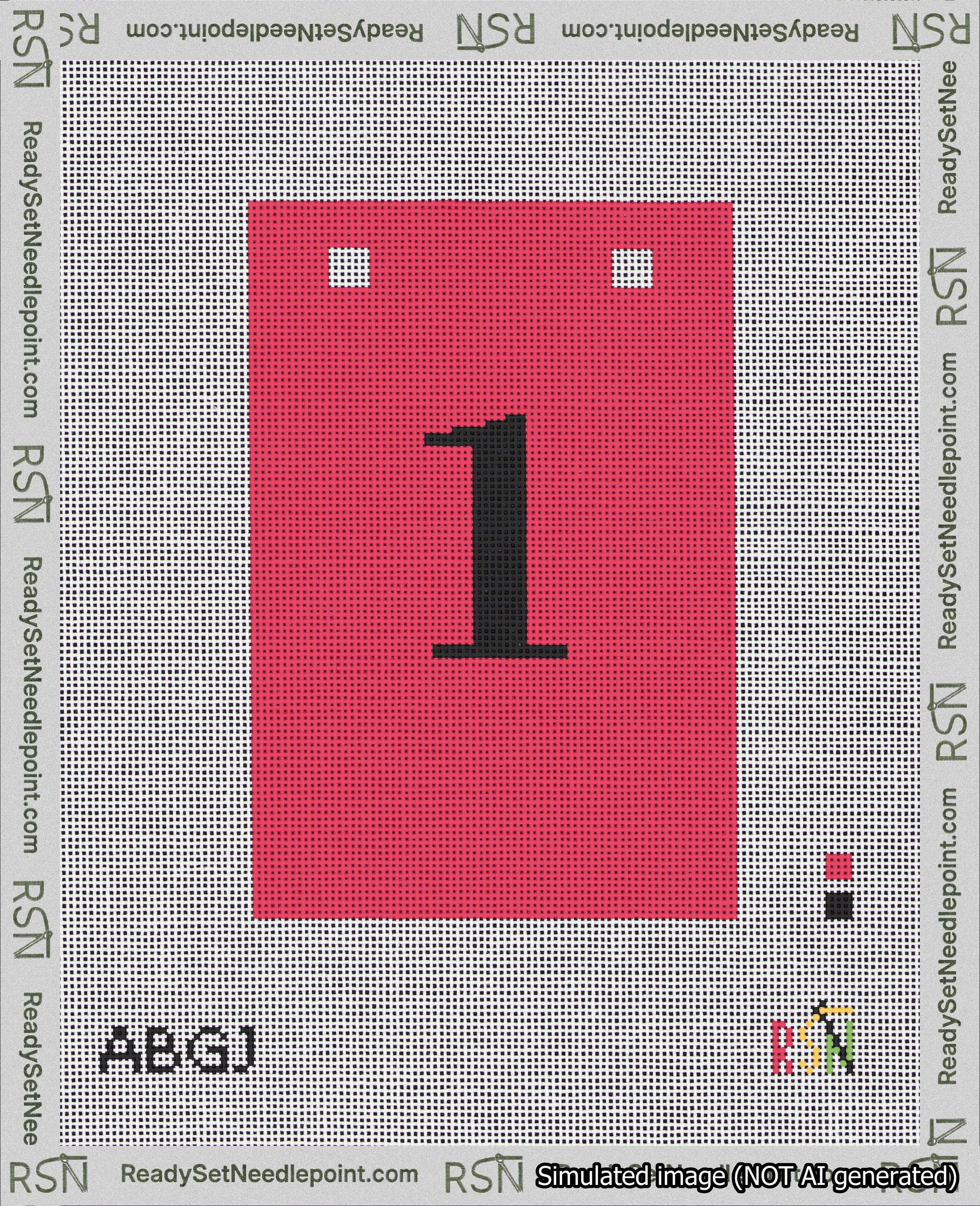 A taped needlepoint canvas with the design: Banner 18 mesh count Squared 1 Black on Red.