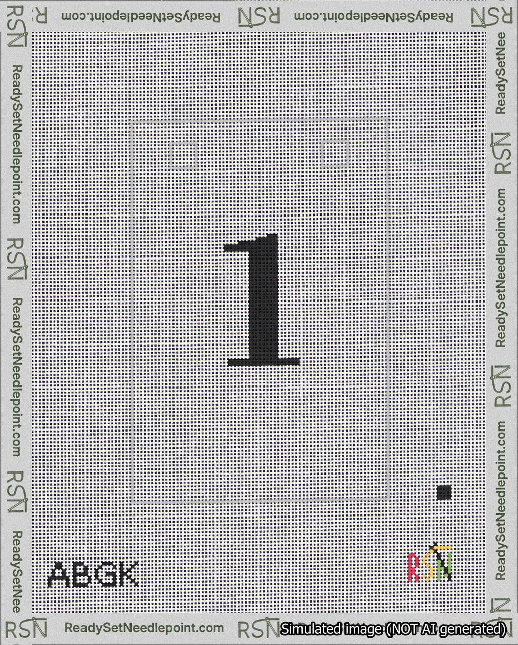 A taped needlepoint canvas with the design: Banner 18 mesh count Squared 1 Black on White.
