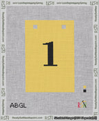 A taped needlepoint canvas with the design: Banner 18 mesh count Squared 1 Black on Yellow.