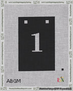 A taped needlepoint canvas with the design: Banner 18 mesh count Squared 1 White on Black.