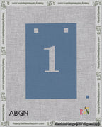 A taped needlepoint canvas with the design: Banner 18 mesh count Squared 1 White on Blue.