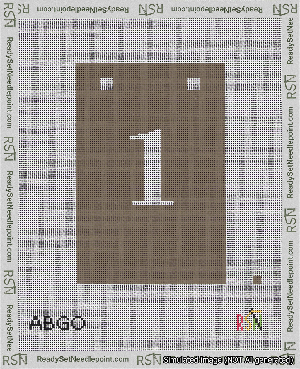 A taped needlepoint canvas with the design: Banner 18 mesh count Squared 1 White on Brown.