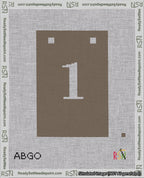 A taped needlepoint canvas with the design: Banner 18 mesh count Squared 1 White on Brown.