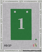 A taped needlepoint canvas with the design: Banner 18 mesh count Squared 1 White on Green.