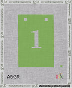 A taped needlepoint canvas with the design: Banner 18 mesh count Squared 1 White on Light Green.