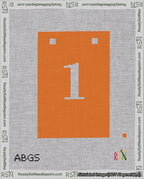 A taped needlepoint canvas with the design: Banner 18 mesh count Squared 1 White on Orange.