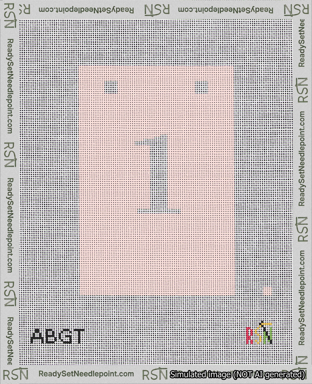 A taped needlepoint canvas with the design: Banner 18 mesh count Squared 1 White on Pink.
