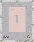 A taped needlepoint canvas with the design: Banner 18 mesh count Squared 1 White on Pink.