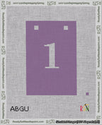 A taped needlepoint canvas with the design: Banner 18 mesh count Squared 1 White on Purple.