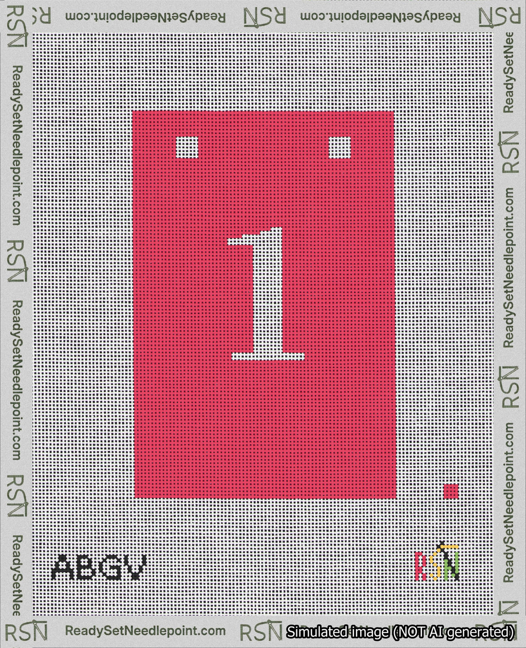 A taped needlepoint canvas with the design: Banner 18 mesh count Squared 1 White on Red.