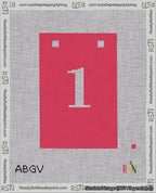 A taped needlepoint canvas with the design: Banner 18 mesh count Squared 1 White on Red.