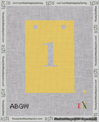A taped needlepoint canvas with the design: Banner 18 mesh count Squared 1 White on Yellow.