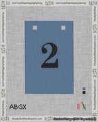 A taped needlepoint canvas with the design: Banner 18 mesh count Squared 2 Black on Blue.