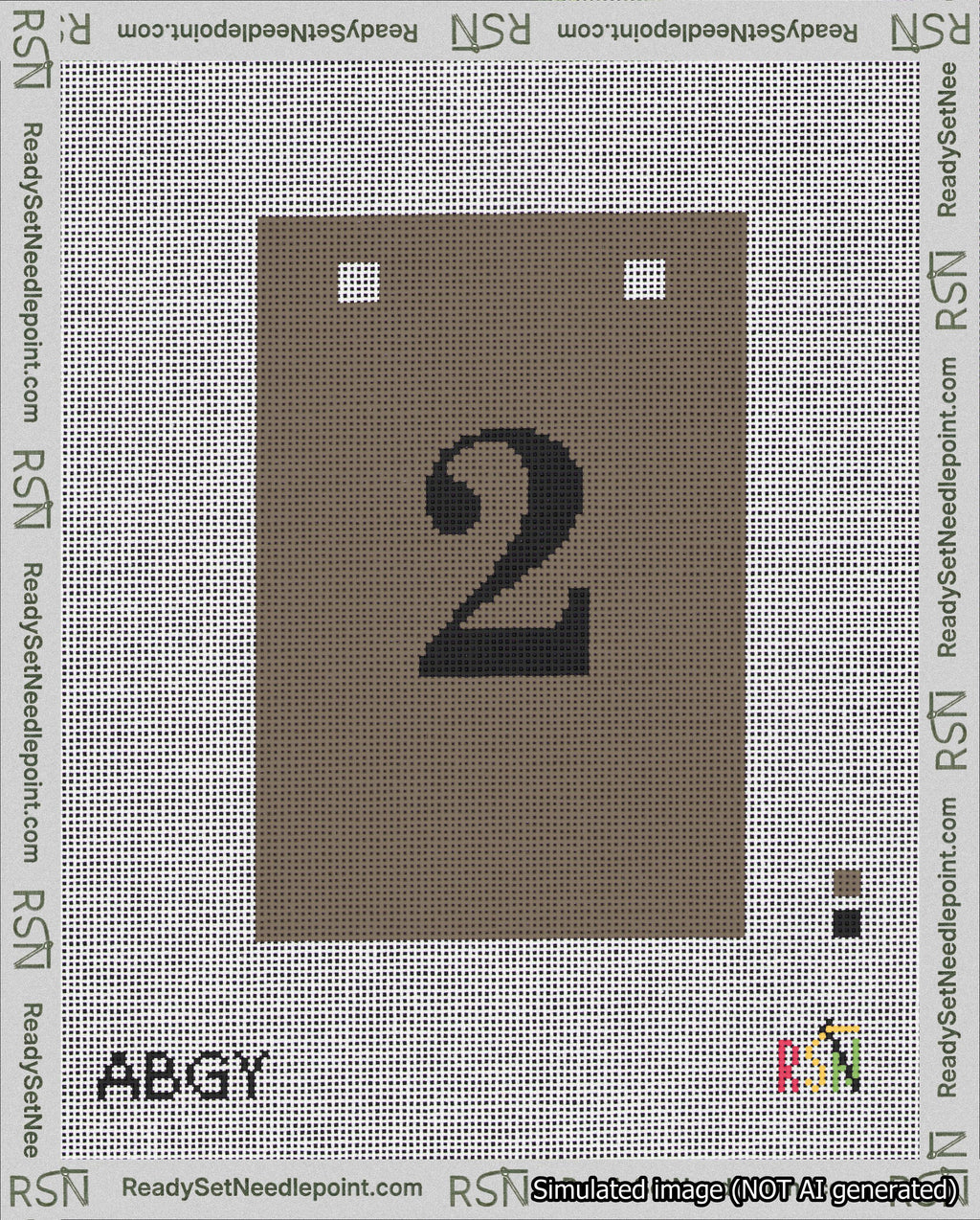 A taped needlepoint canvas with the design: Banner 18 mesh count Squared 2 Black on Brown.