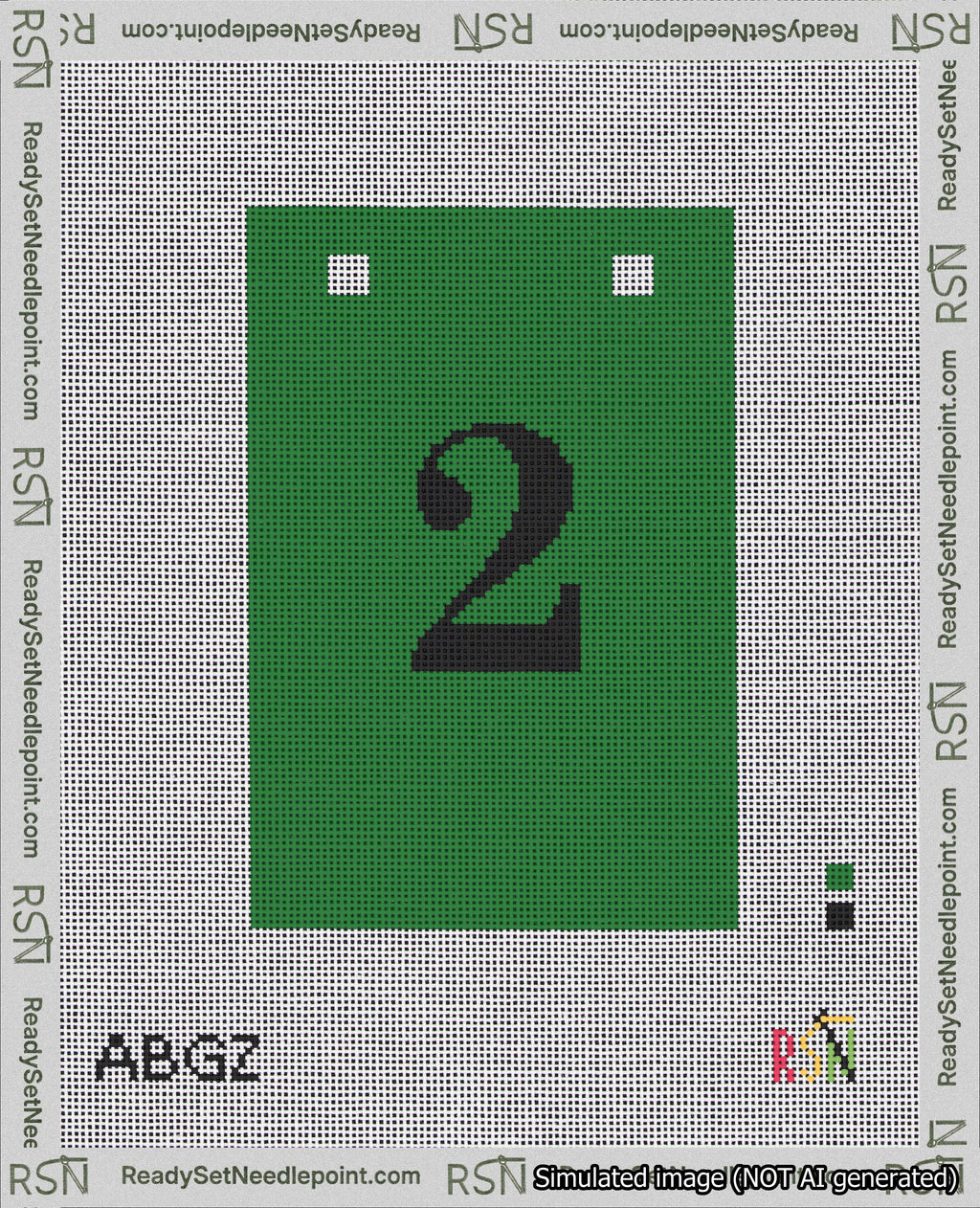 A taped needlepoint canvas with the design: Banner 18 mesh count Squared 2 Black on Green.