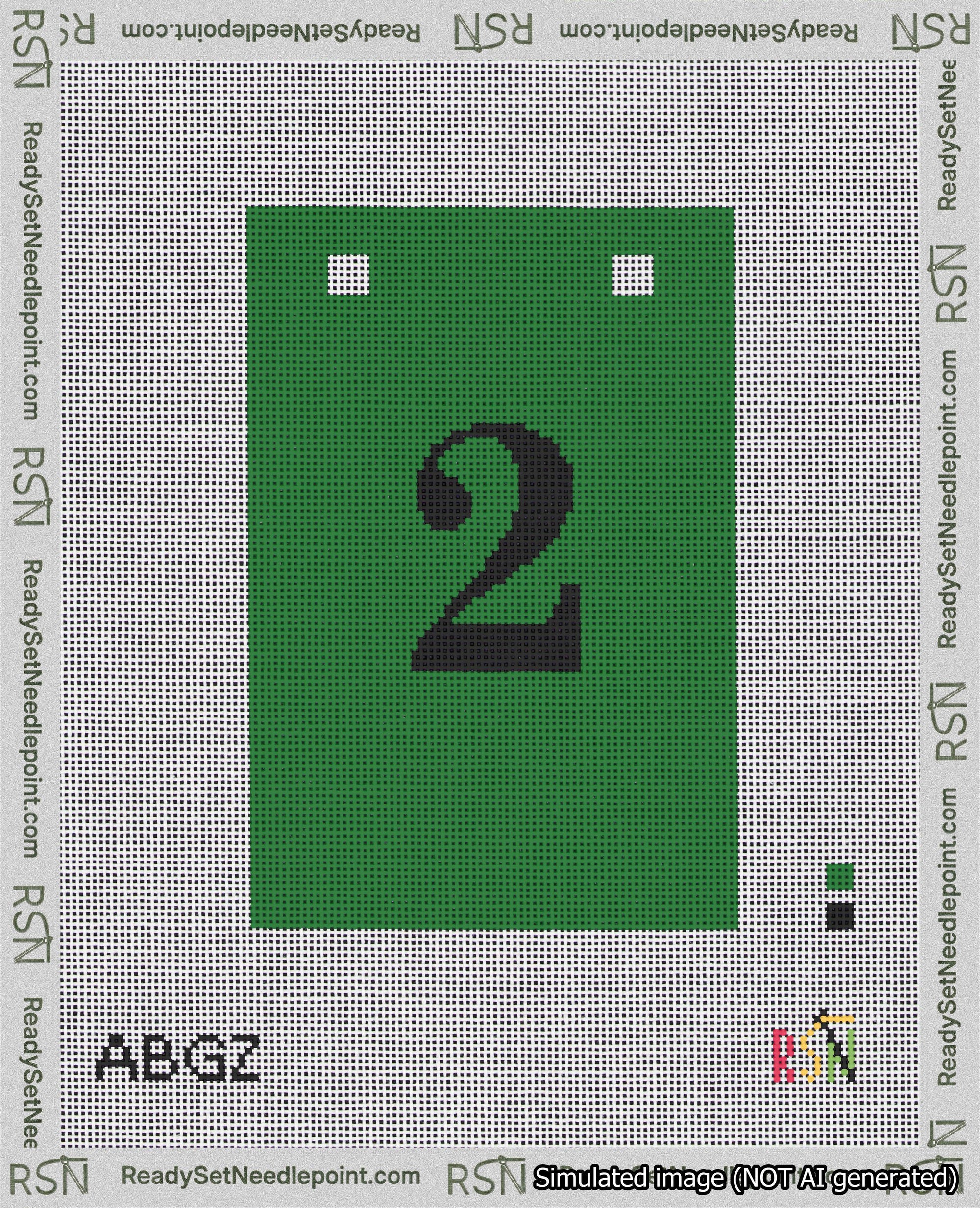 A taped needlepoint canvas with the design: Banner 18 mesh count Squared 2 Black on Green.
